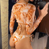 S- XXL Leopard Printed Long Sleeve Bikini Women Swimwear Female Swimsuit Three-Pieces Bikini Set Bather Bathing Suit Swim V3193Y