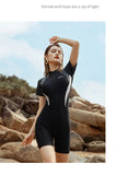 Swimsuit Women's Five Point Flat Leg Pants Conservative One-piece Slim Fit Sports Short Sleeved Hot Spring Swimsuit