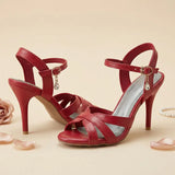 2026 Summer New Women's Metallic High Heel Sandals Ankle Strap Crystal Buckle Stiletto Heels Sexy Party Wedding Prom Dress Shoes