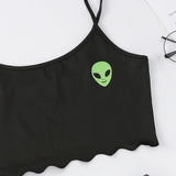 Sexy Alien Print Sling Sleepwear Women's Pajamas Set V-Neck Pyjamas Female Homewear Sleeveless Cute  Top And Shorts