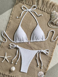 Sexy Pink White Bikini Set 2026 Women Shell Ornament Push Up Tie Side Thong Swimsuit Summer Bathing Suit Holiday Micro Swimwear