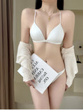 French Triangle Bra Small Bust Push Up Front Buckle Adjustable Straps Ultra Thin Smooth Bikini Set Slim Back Wirefree Lingerie