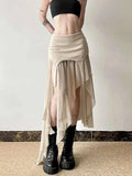 Sexy Irregular Y2K Skirts Women Vintage American High Waist Slim Slit Long Skirt Casual Lady Streetwear Retro Summer Skirts XGM8