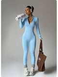 High Elasticity One-Piece Fitness Bodysuit Seamless Yoga Training Suit Butt-Lifting Zipper Design for Women's Active Wear