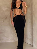 2PCS New Sexy With Top Halter Crochet Knitted Tunic Beach Cover Up Cover-ups Beach Dress Beach Wear Beachwear Female Women K4885