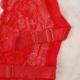 New Purple Sexy Lace Bodysuits Deep V Neck Halter Mesh Solid Color Bodysuits Charming  Pure Desire Transparent Flower Print OOB5