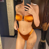 New Sexy Bandeau Strapless Bikini Female Swimsuit Women Swimwear Two-pieces Bikini set Padded Bather Bathing Suit Swim V4647D