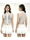 Women's Solid Color Lace Tank Tops Mandarin Collar Sleeveless Frog Buttons Summer Vest