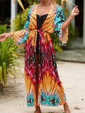 13 Colors Printed With Belt Crochet Knitted Tunic Beach Cover Up Cover-ups Beach Dress Beach Wear Beachwear Female Women K7201