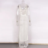 Sexy Fringe Tassel Knitted Crochet Tunic Beach Cover Up Women Long Dresses Cover-ups Beach Dress Beach Wear Beachwear Female