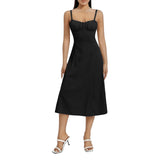 Women Summer Solid Color Long Dress Sleeveless Bandage Party A-line Dress for Cocktail Nightclub Beach