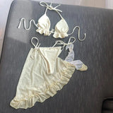 New With Sarong Halter Ruffled Bikini Women Swimwear Female Swimsuit Three-pieces Bikini Set Bather Bathing Suit Swim Lady V4144