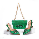 Doershow  beautiful High Quality African Style Ladies Shoes And Bags Set Latest gold Italian Shoes And Bag Set For Party HMA1-4