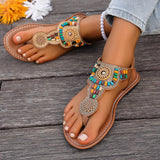 Bohemia Style Flat Heel Sandals for Women Fashion Bead Clip Toe Beach Sandles Woman Plus Size 43 Lightweight Gladiator Sandalias