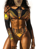 African Print High Waist Bikini Women Swimsuit Long Sleeve Swimwear Female Off Shoulder Two pieces Bikini set Bathing Suit Swim