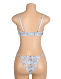 Blue Floral Lace Mesh Bra and Panties Set for Women Push Up Underwire Adjustable Straps Daily Sleepwear Romantic Fancy Lingerie