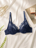 Women's New Product Blue Bra No Steel Ring Lace Lingerie Sexy Breathable Comfortable Solid Color Deep V-Underwear HR2635