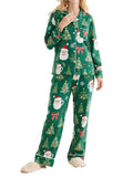 Women's 2025 Christmas Pajama Set Long Sleeve Lapel Santa Claus Christmas Tree Print Shirt Pants Two Pieces Sleepwear