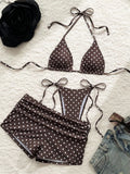 With Shorts Polka Dot Halter Mini Micro Thong Bikini Female Swimsuit Women Swimwear Three-pieces Bikini Set Bathing Suit Swim