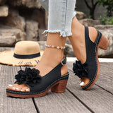 Summer Flower Decor Thick Heeled Sandals Women Plus Size 43 Lightweight High Heel Sandals Woman Back Strap Peep Toe Sandles 2026
