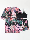 3 Pieces High Waist Bikinis 2026 Women Printed Swimwear Female Bandeau Swimsuit With Kimono Bathers Swimming Bathing Swim Suit