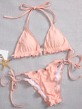 2026 Ribbed Ruffled Frilled Brazilian Bikini Women Swimsuit Female Swimwear Two Pieces Bikini Set Halter Bathing Suit Swim Lady