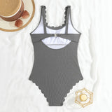 2026 Sexy Ruffle Swimsuit One Piece Solid Swimwear Women Bathers Bathing Swimming Swim Suit Female Beachwear XXL