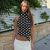 FDYOUI Elegant Bandage Off Shoulder Polka Dot Tank Tops for Women 2026 Summer Sleeveless Crop Top T-shirt Female Slim Corset