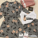 Women's Summer Sexy Pajama Shorts Set 3 Pieces Lace Satin With Silk Sleepwear Robe Fashion And Comfortable Print Nightwear