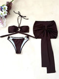 3PCS With Skirt Halter Metal Ring Bikini Female Swimsuit Women Swimwear Three-pieces Bikini set Bather Bathing Suit Swim K7157