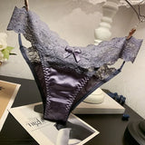 Women's Briefs Satin Lace Sexy Women's Underwear Low Waist Transparent Hollow Out Panties Breathable Soft Seamless Lingerie