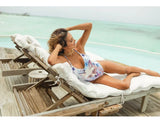Sexy One Piece Swimsuit Swimwear Women Flower Fox Print Cross Back Straps Backless V-neck Beachwear Bathing Suit Banadores Mujer