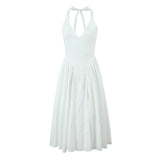 Foridol Summer Spring White Cotton Women's Dress Backless Halter Midi Party Dresses Elegant Vinatge A-line Vestidos 2025 New In