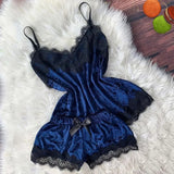 Summer Velvet Pyjamas Set for Women Sleepwear Sleeveless Straps Nightwear Lace Trim Cami Top and Shorts Sets Sexy Lingerie