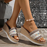 Bohemian Style Wedges Sandals for Women 2026 Summer High Heels Platform Slippers Woman Plus Size 43 Thick Sole Rome Sandals