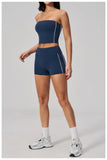 Summer Tight Yoga Suit Women Color Contrast Strapless Slim Sports Tank Top Shorts Fitness Suit Gym Running Workout Tracksuit