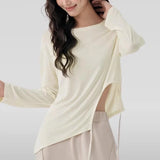 Women's Slimming Long-Sleeved Yoga Suit Sports T-Shirt with Drawstring Waist for Pilates Outdoor Fitness Training