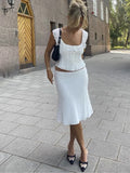 Foridol White Lace Summer Women Set Sleeveless Crop Top+midi Skirt Outfits 2025 Beach Holiday Chic Vintage Sundress Dress Set