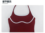 Color Blocking Yoga Jumpsuit Women Sleeveless Hollow Out Backless Slim Sports One Piece Short Suit Gym Running Fitness Rompers