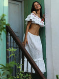 White Cotton Summer Skirt Women Embroidery A-line Long Skirt Spring Lace Up Beach Bobho Skirt Bottoms High Quality Faldas Mujer