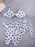 Marble Print V-Bar Underwired Bikini Women Swimsuit Female Swimwear Three-pieces Bikini Set Push Up Bathing Suit Beach Sarong