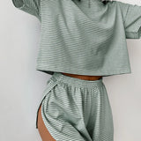 Women's Sleepwear Knitted Striped Pajamas Loose Short Sleeves Shorts Suit Fashion Exterior Loungewear Women