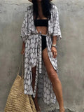 7 Colors Leaves Printed With Belt Half Sleeve Tunic Beach Cover Up Cover-ups Beach Dress Beach Wear Beachwear Female Women V4511
