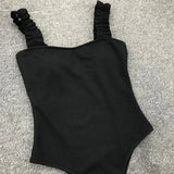 Sexy White Frill Trim Ruffled Ribbed Female Swimwear One Piece Swimsuit Women Monokini High Cut Bather Bathing Suit Swim Lady
