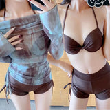 Swimsuit Women's Split Three-piece Long-sleeved Fashion Tie-dye Blouse Sexy Bikini Conservative and Slim Swimsuit