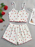 Summer Women Sleepwear Pajamas Sets Love Print Bow Dipped Crop Tops and Shorts Set Casual Loungewear Home Clothes