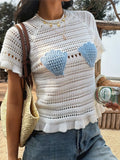 FDYOUI Casual O-neck Short Sleeve Knitted T-shirts Women Summer Sexy Hollow Out Ruched White Tops Female Beach Holiday Tee Shirt