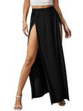 Women's Elastic High Waist Skirts Solid Color Side High Split Loose Fit  Long Skirts Beachwear
