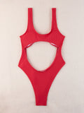 Sexy Hollow Out Thong Bikini 2026 Women Black Red Ribbed Backless Tummy Cut Out One Piece Swimsuit Beach Bathing Suit Swimwear