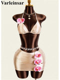 XS - L With Skirt 3D Flower Halter Bikini Women Swimwear Female Swimsuit Three-Pieces Bikini Set Bather Bathing Suit Swim V8065